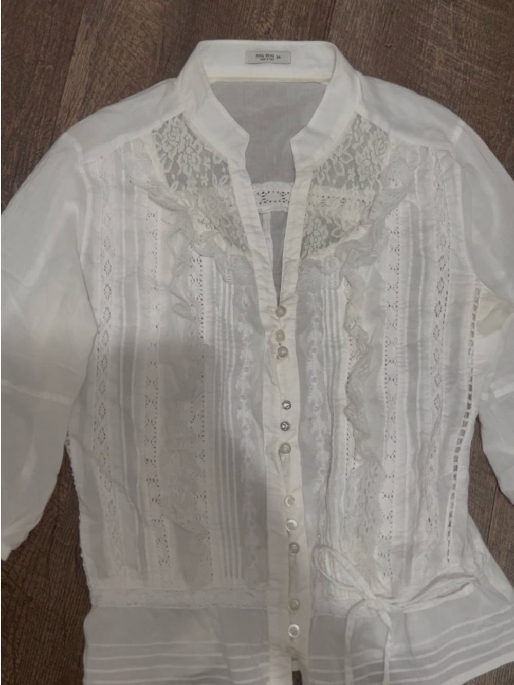 Miu Miu White Lace-Trim Button-Front Blouse